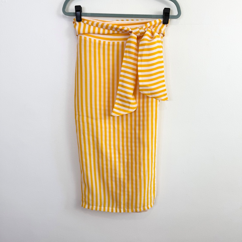 Summersalt Yellow White Striped Wrap Midi Skirt Swim Cover Up XS/S/M